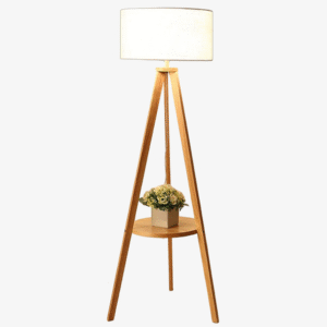 wooden tripod shelf lamp