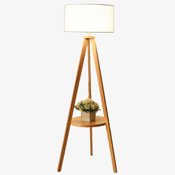 wooden tripod shelf lamp