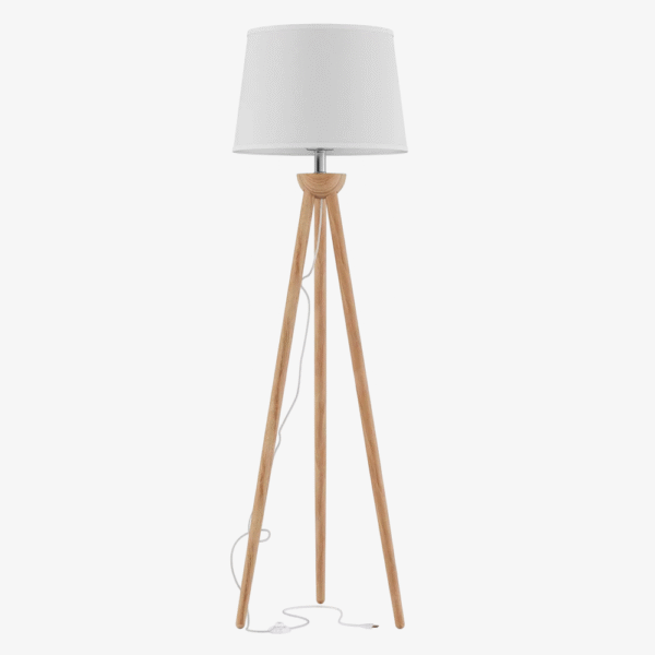 Modern Sculptural Tapered Tripod Floor Lamp with Linen Shade