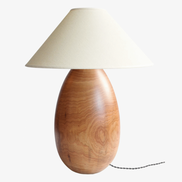 Organic Teardrop Wood Table Lamp with Conical Fabric Shade